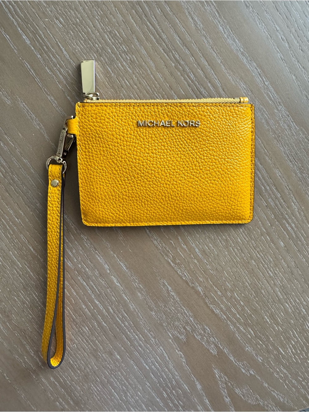 Michael Kors Yellow Pebbled Leather Key Pouch with Gold Hardware